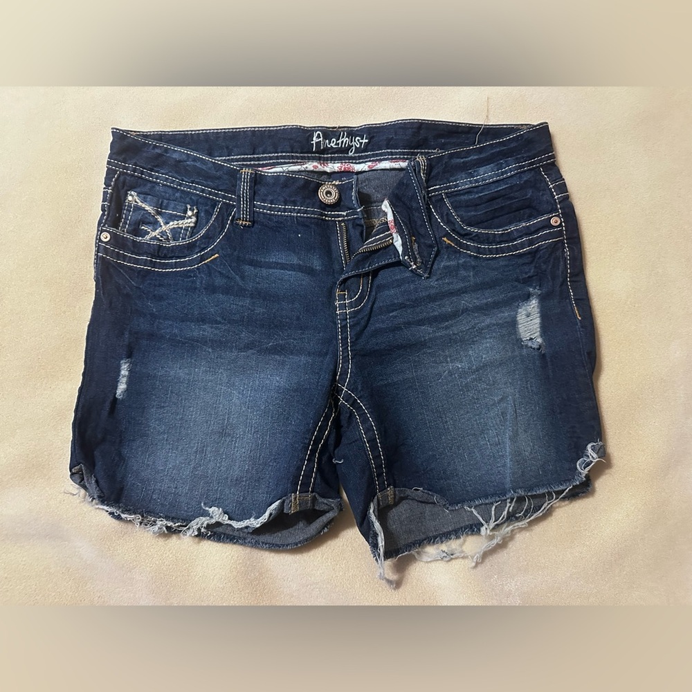 #1415 Amethyst Jeans Blue Distressed Jean Shorts Sz 13